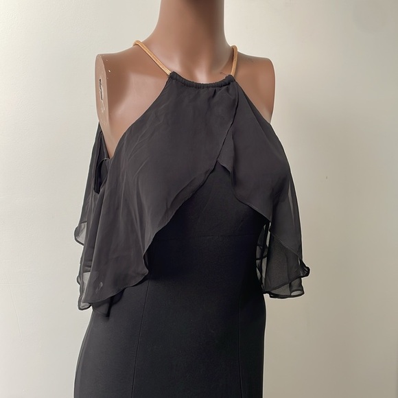 BA Nites Melanie Lyne Maxi Dress Off The Shoulder Gold Chain Neckline Black 4 - Picture 2 of 16